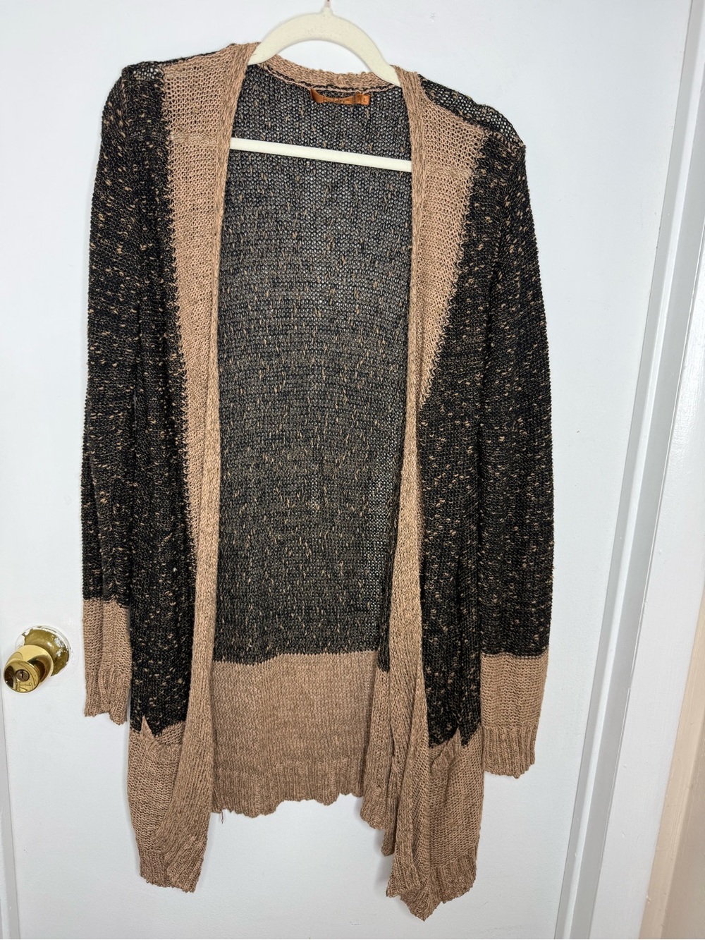 Belldini Two-Tone Open Front Cardigan - Brown & Black